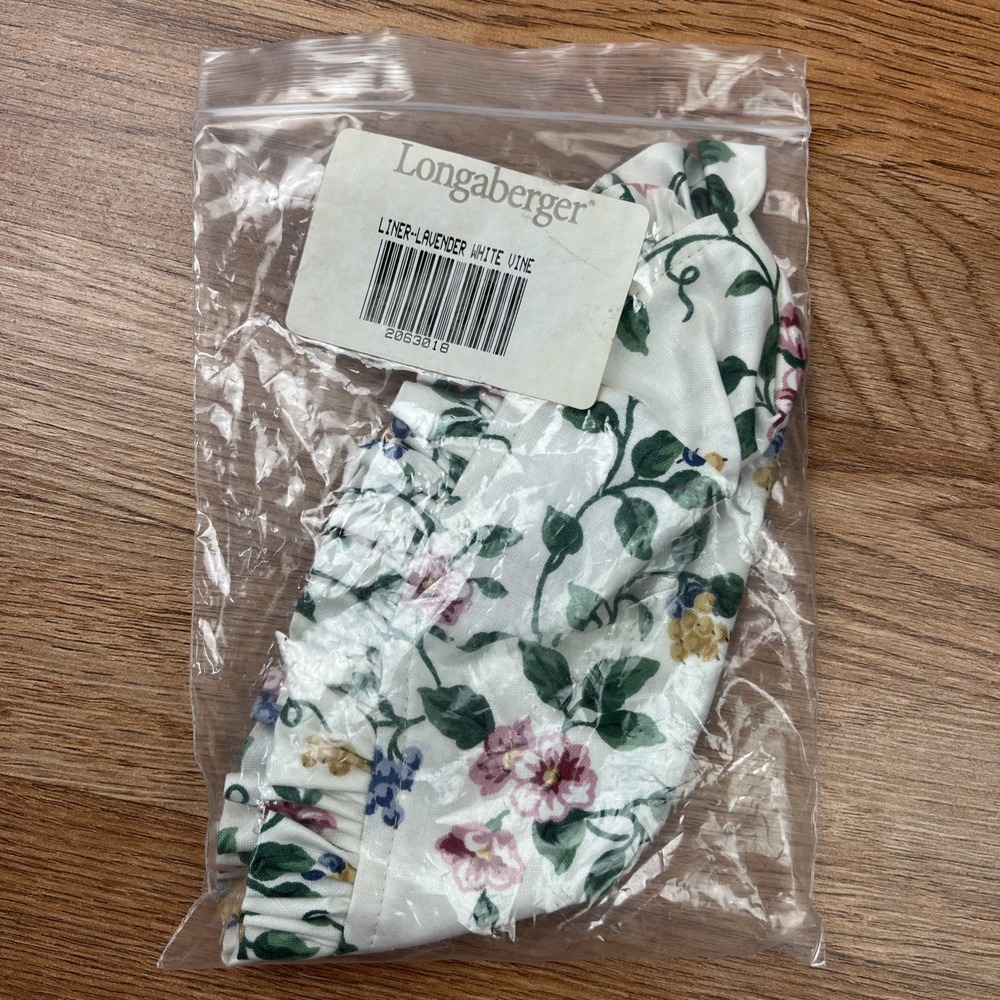 Longaberger Fabric Liner‎ for Lavender Basket, White Vine Pattern 2063018 NEW